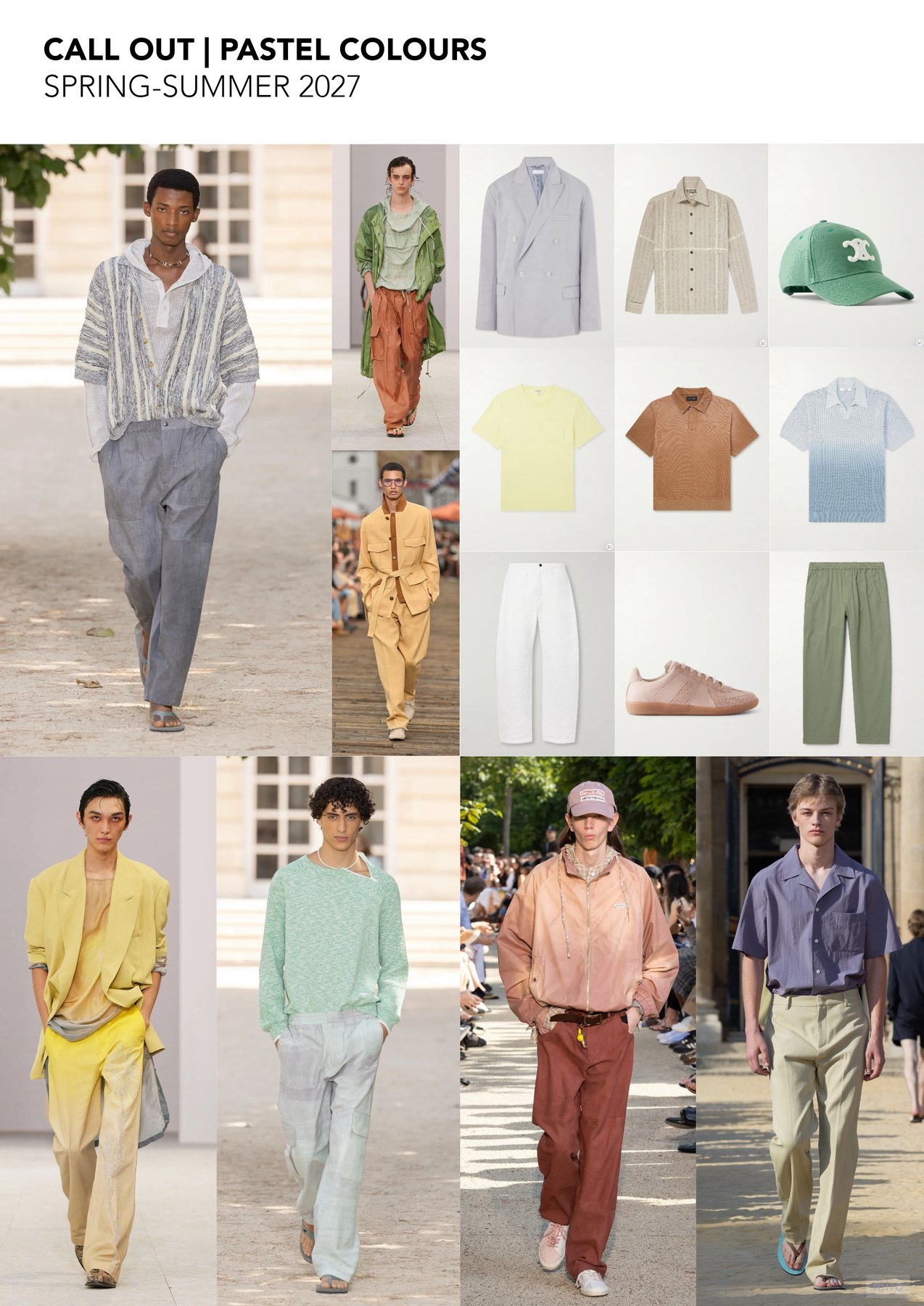 Call out: pastel colours, Spring/Summer 2027 — runway and product references for the season's pastel colour direction.
