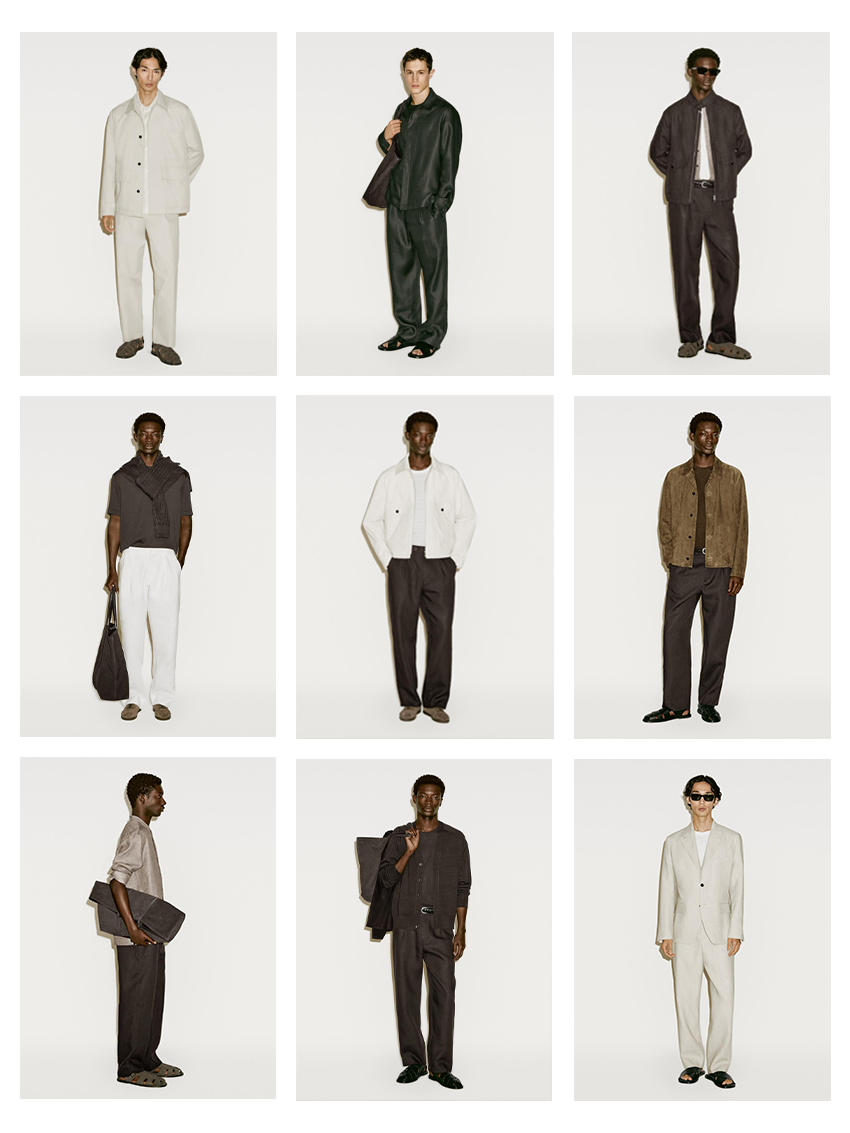 Nine-look collection overview: tailoring, outerwear and casual pieces styled across the season's colour range